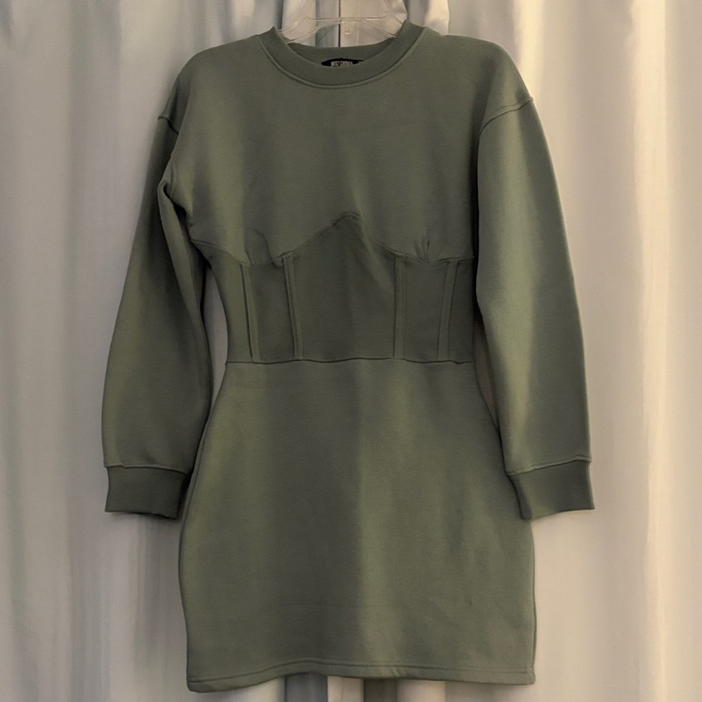 Missguided Olive Long Sleeve Corset Sweatshirt Dress, size‎ 2